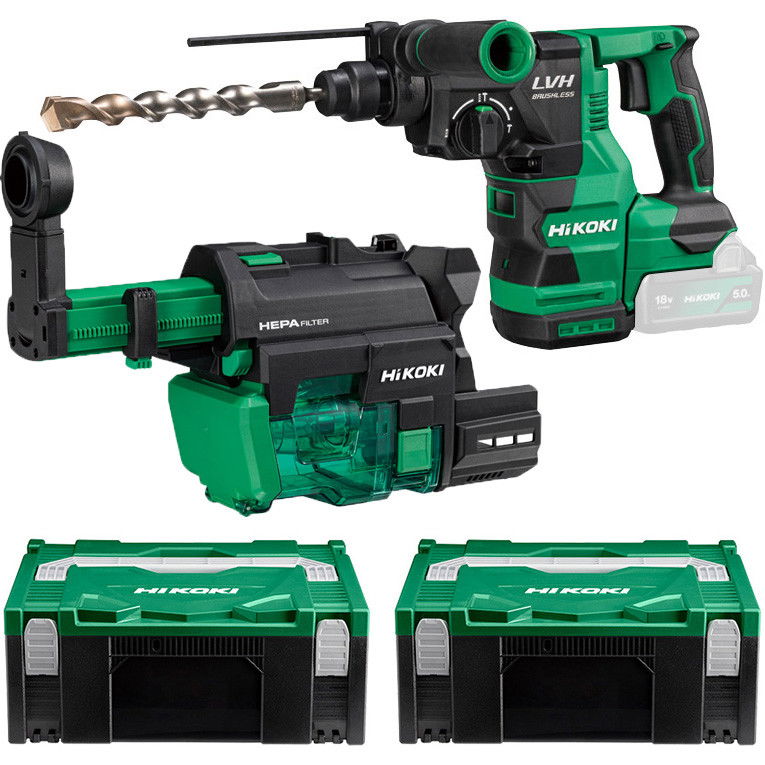 HiKoki DH1826DA-W3Z akkus SDS-plus fúró-vésőkalapács porelszívóval (akku és töltő nélkül, 2 db Hitbox kofferrel) termék fő termékképe