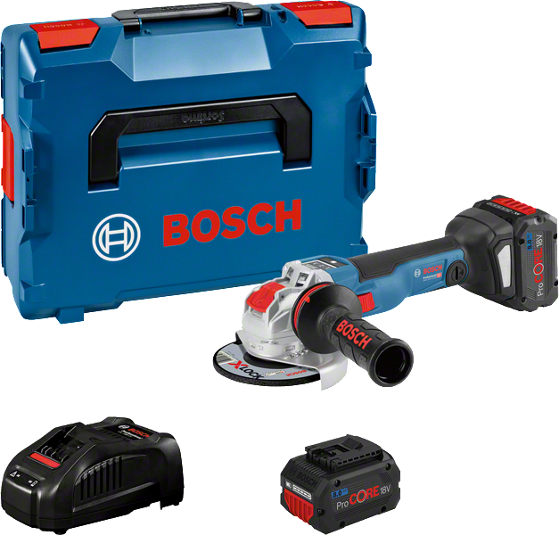 Bosch GWX 18V-10 SC X-LOCK akkus szénkefe nélküli sarokcsiszoló (2 x 8.0 Ah Li-ion akkuval) termék fő termékképe
